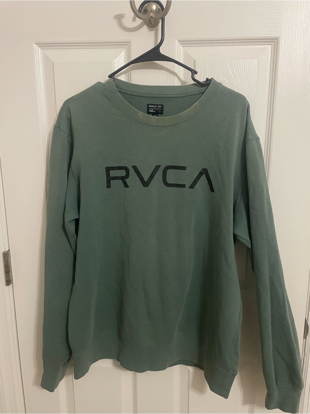 RVCA Olive Green Pullover Sweatshirt with Logo Tag
